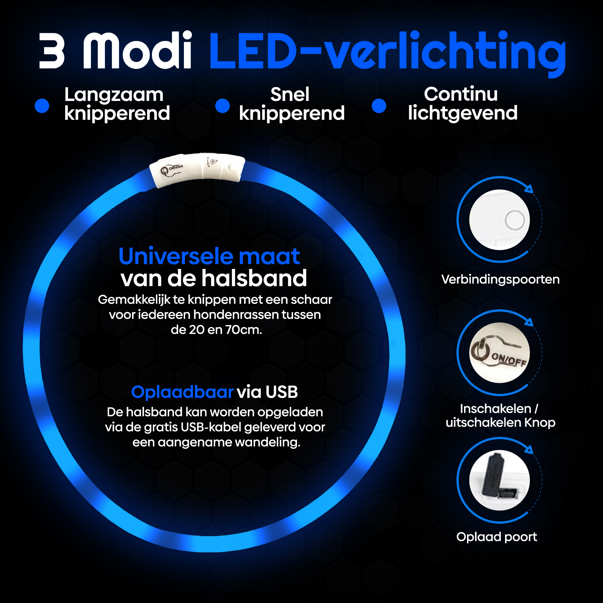 Led Halsband Hond Blauw - Afbeelding 4