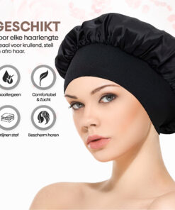 Professor Q Satijnen bonnet slaapmuts – zwart - detailfoto 3