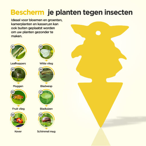 Professor Q Gele vangplaten voor planten – geel – 12 stuks – Yoda-vorm