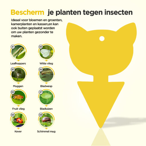Professor Q Gele vangplaten voor planten – geel – 12 stuks – kattenvorm