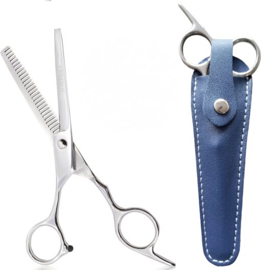 Professor Q Effileerschaar voor haar – met hoes – blauw