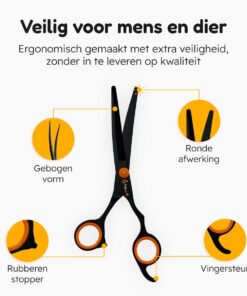 Professor Q Trimschaar voor honden, omhoog gebogen – rechtshandig – 18,20 cm – oranje/zwart - detailfoto 4