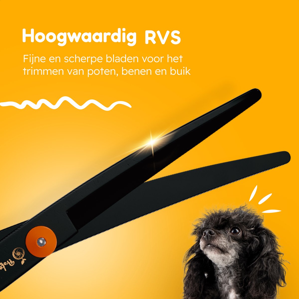 Professor Q Trimschaar voor honden, omhoog gebogen – rechtshandig – 18,20 cm – oranje/zwart - detailfoto 6