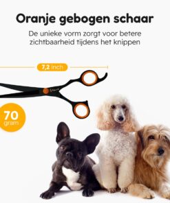 Professor Q Trimschaar voor honden, omhoog gebogen – rechtshandig – 18,20 cm – oranje/zwart - detailfoto 2