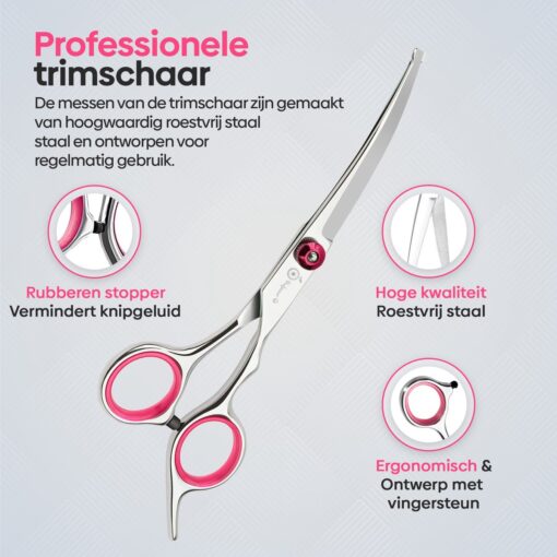 Professor Q Gebogen trimschaar voor honden – 20 cm – roze