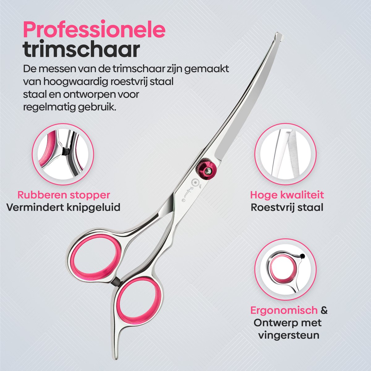 Professor Q Gebogen trimschaar voor honden – 20 cm – roze