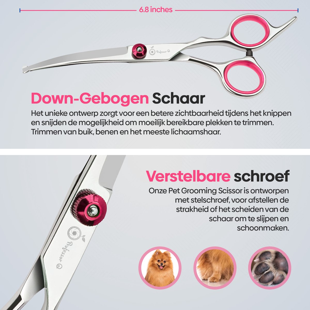 Professor Q Gebogen trimschaar voor honden – 20 cm – roze - detailfoto 3