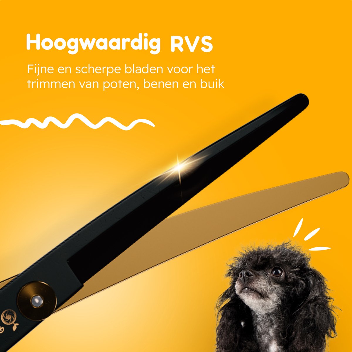 Professor Q Trimschaar voor honden, omhoog gebogen – rechtshandig – 18 cm – zwart/goud - detailfoto 6