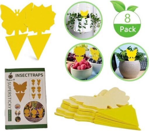 Professor Q Gele vangplaten voor planten – geel – 8 stuks – klavertjes