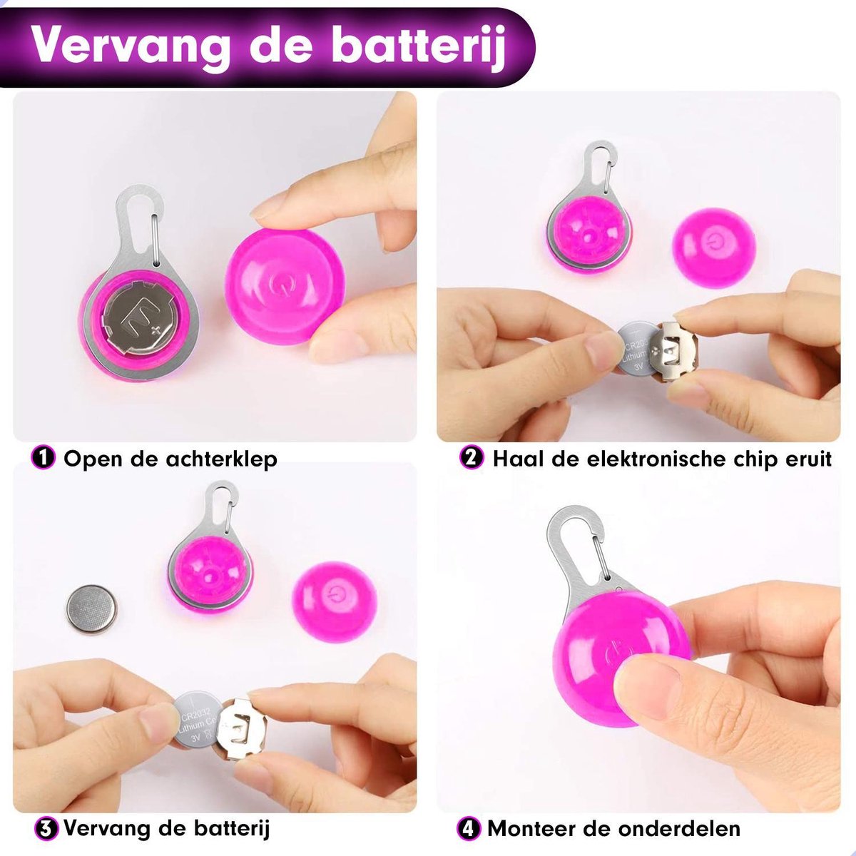 Professor Q LED-hondenlampje – roze - detailfoto 6