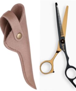Professor Q Effileerschaar voor haar – met brons etui – rechtshandig – goud/zwart