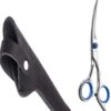 Professor Q Gebogen trimschaar voor honden – met zwart etui – rechtshandig – blauw