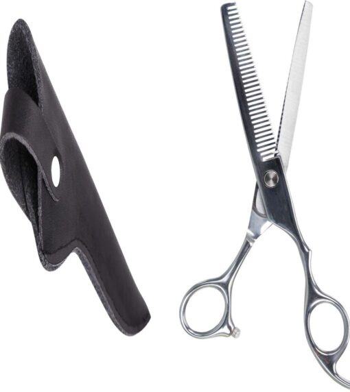 Professor Q Effileerschaar voor honden – met zwart etui – rechtshandig – 6 inch – zilver