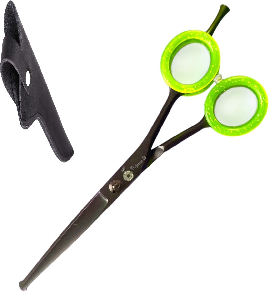Professor Q Trimschaar voor honden – met zwart etui – 14 cm – zwart/groen