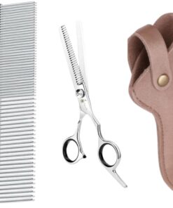 Professor Q Effileerschaar voor honden – met brons etui – anti-klitkam – 6 inch – zwart/blauw