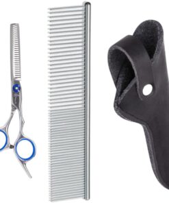 Professor Q Effileerschaar voor honden – met zwart etui – anti-klitkam – 6 inch – zilver/blauw/zwart
