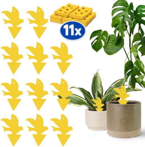 Professor Q Gele vangplaten voor planten – geel – 11 stuks – duiven – met ophangdraad