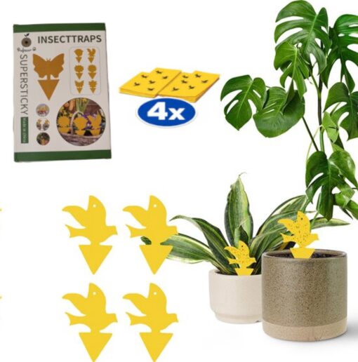 Professor Q Gele vangplaten voor planten – geel – 4 stuks – duiven – met ophangdraad