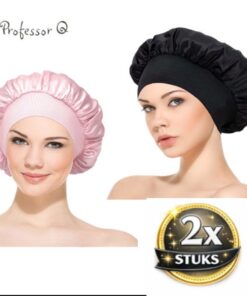 Professor Q Satijnen bonnet slaapmuts – roze/zwart – 2 stuks