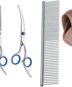 Professor Q Hondentrimset – met brons etui – anti-klitkam – uitdun- en gebogen schaar – zilver/blauw
