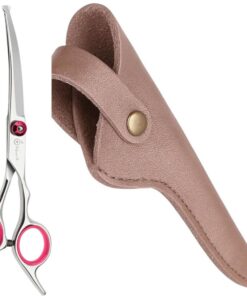 Professor Q Gebogen trimschaar voor honden – met brons etui – roze