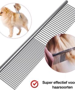 Professor Q Gebogen trimschaar voor honden – met brons etui – anti-klitkam – linkshandig – blauw