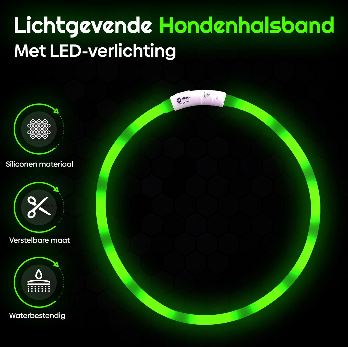 Professor Q LED-halsband voor honden – 10-35 cm – groen