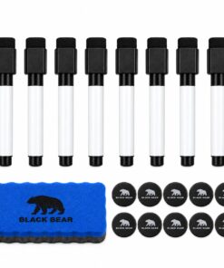 BlackBear Whiteboard accessoires set – 8 zwarte stiften – 10 zwarte magneten – wisser blauw – 19-delig