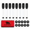 BlackBear Whiteboard accessoires set – 8 zwarte stiften – 10 zwarte magneten – wisser rood – 19-delig
