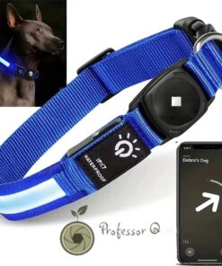 Professor Q NightGlow Reflect LED-halsband – AirTag-houder, zonder AirTag – S – 30–39 cm – blauw