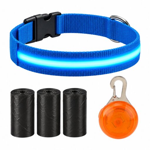 Professor Q Nylon LED-halsband voor honden – met lampje oranje – XS – 45 poepzakjes – 28–32 cm – blauw/oranje