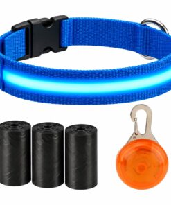 Professor Q Nylon LED-halsband voor honden – met lampje oranje – L – 45 poepzakjes – 41–52 cm – blauw/oranje