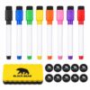 BlackBear Whiteboard accessoires set – 8 stiften in 8 kleuren – 10 zwarte magneten – wisser geel – 19-delig