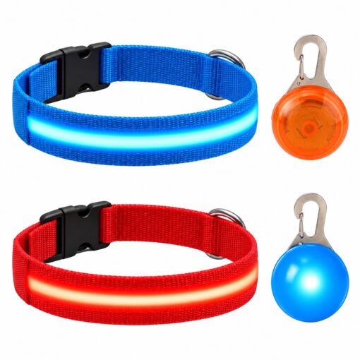 Professor Q Nylon LED-halsband voor honden – met hondenlampje – S – 34–41 cm – blauw/rood