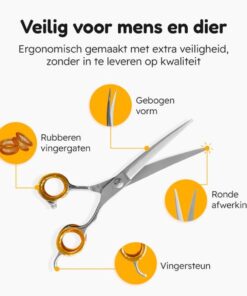 Professor Q Trimschaar voor honden, omhoog gebogen – met brons etui – 7,5 inch – oranje