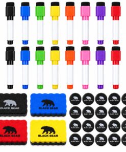 BlackBear Whiteboard accessoires set – 16 stiften in 8 kleuren – 20 zwarte magneten – 4 wissers – 40-delig