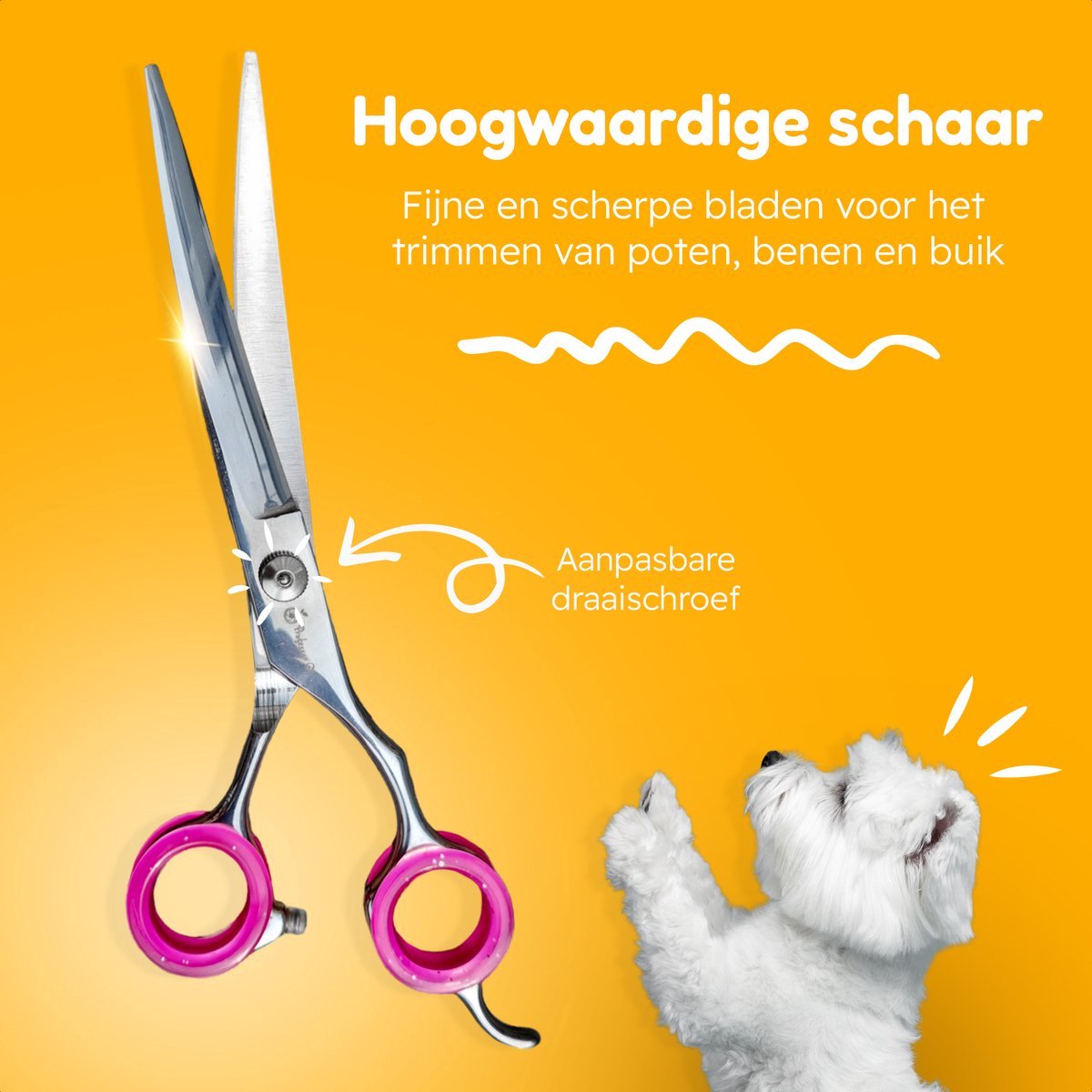 Professor Q Trimschaar voor honden, omhoog gebogen – met zwart etui – anti-klitkam – 7,5 inch – roze