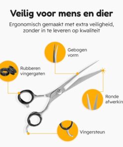 Professor Q Trimschaar voor honden, omhoog gebogen – met zwart etui – anti-klitkam – 7,5 inch – zwart