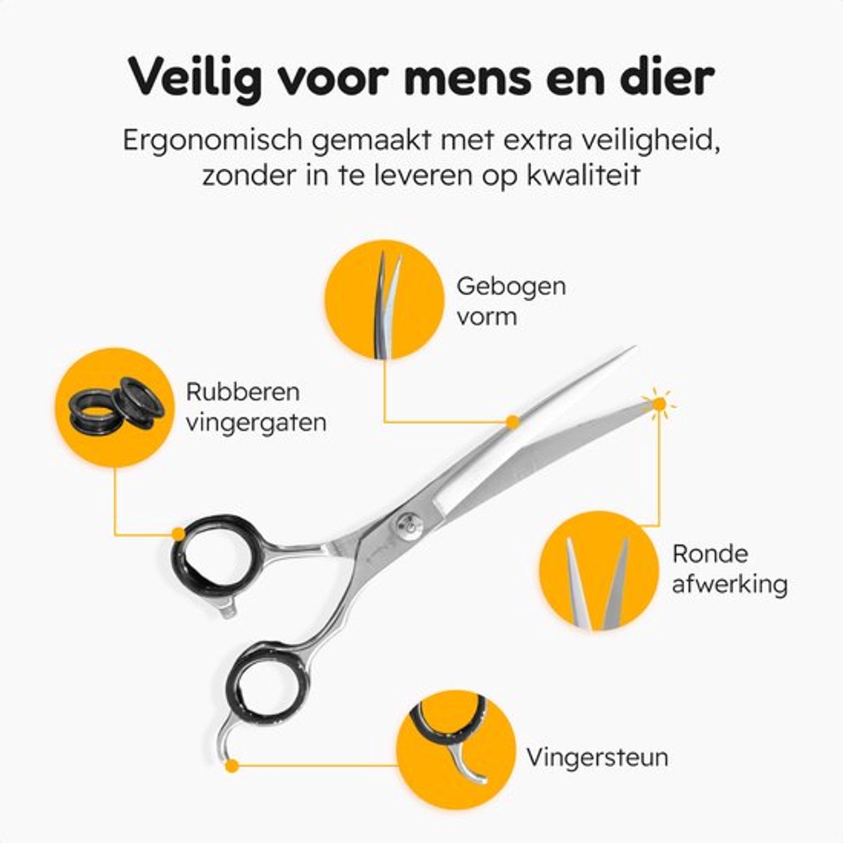 Professor Q Trimschaar voor honden, omhoog gebogen – met zwart etui – anti-klitkam – 7,5 inch – zwart