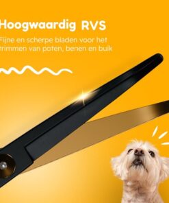 Professor Q Trimschaar voor honden, omlaag gebogen – met brons etui – anti-klitkam – goud/zwart