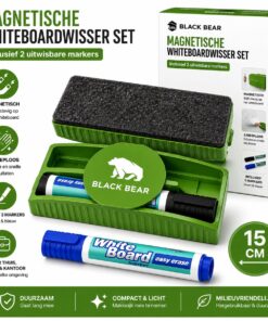 BlackBear Whiteboardwisser met 2 markers – groen
