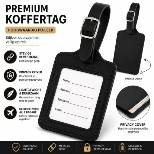 Professor Q PU-leren kofferlabel – zwart