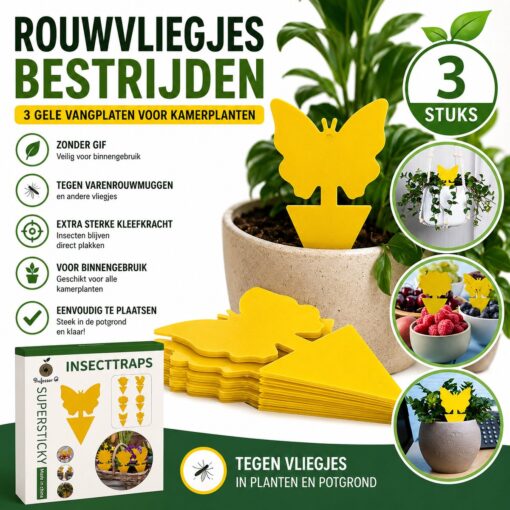 Professor Q Gele vangplaten voor planten – geel – 3 stuks – vlinders