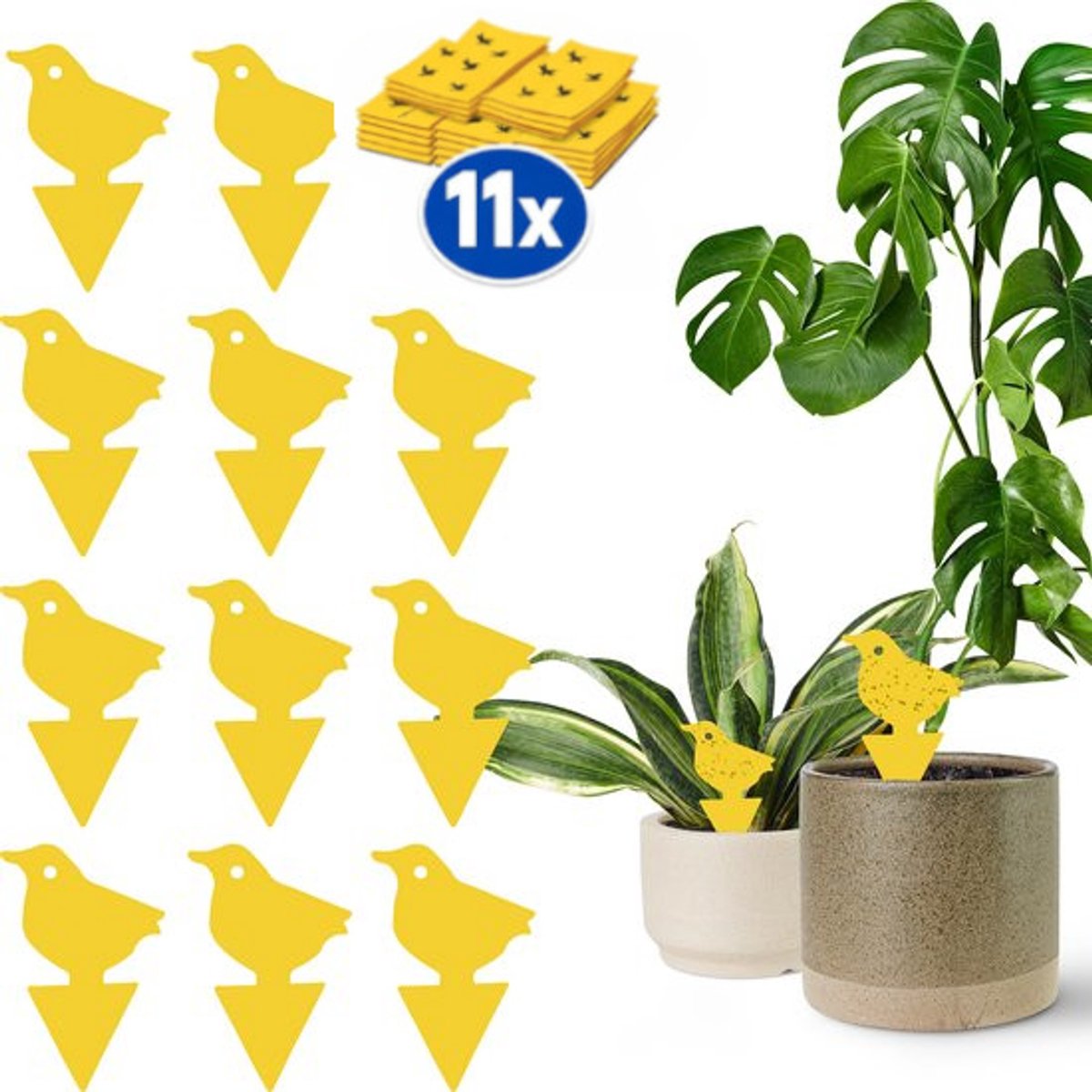 Professor Q Gele vangplaten voor planten – geel – 11 stuks – vogelvorm