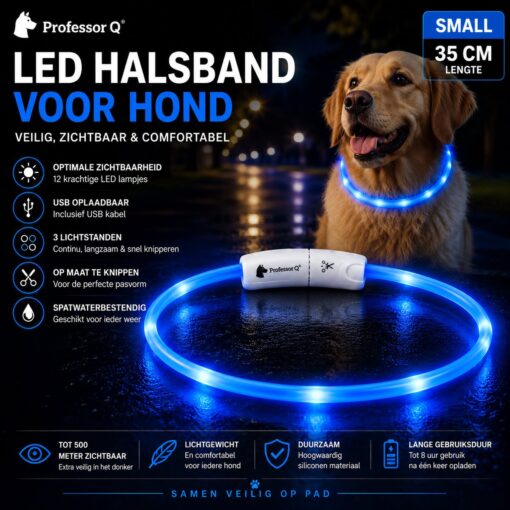 Professor Q LED-halsband voor honden – S – blauw