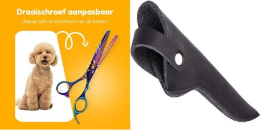 Professor Q Effileerschaar voor haar – met zwart etui – rechtshandig – 16,5 cm – regenboog