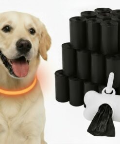 Professor Q LED-halsband voor honden – M – 100 poepzakjes – oranje