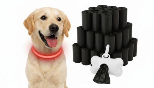 Professor Q LED-halsband voor honden – XL – 100 poepzakjes – rood