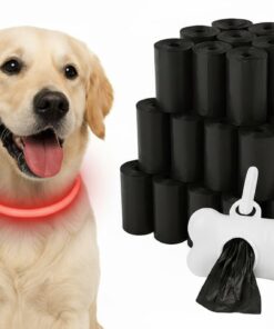 Professor Q LED-halsband voor honden – S – 100 poepzakjes – rood