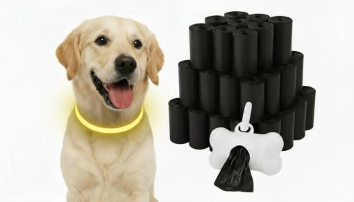Professor Q LED-halsband voor honden – XL – 100 poepzakjes – geel